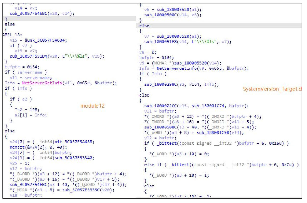 图 module12(左)与 SystemVersion_Target.dll(右)代码同源性对比